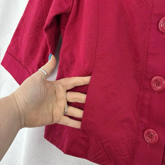 Coldwater Creek Women’s 14 Dark Pink Tonal Embroidered Button Front Lined Jacket - Picture 4 of 7